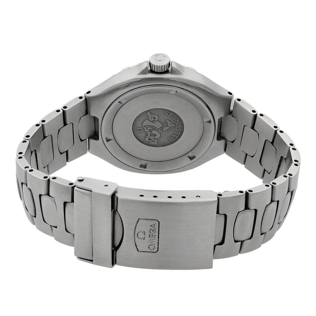 Back View Of {Caseback} Back Case And Closed Stainless Steel Band Of OMEGA 396.1052 Watch Pre Owned Condition