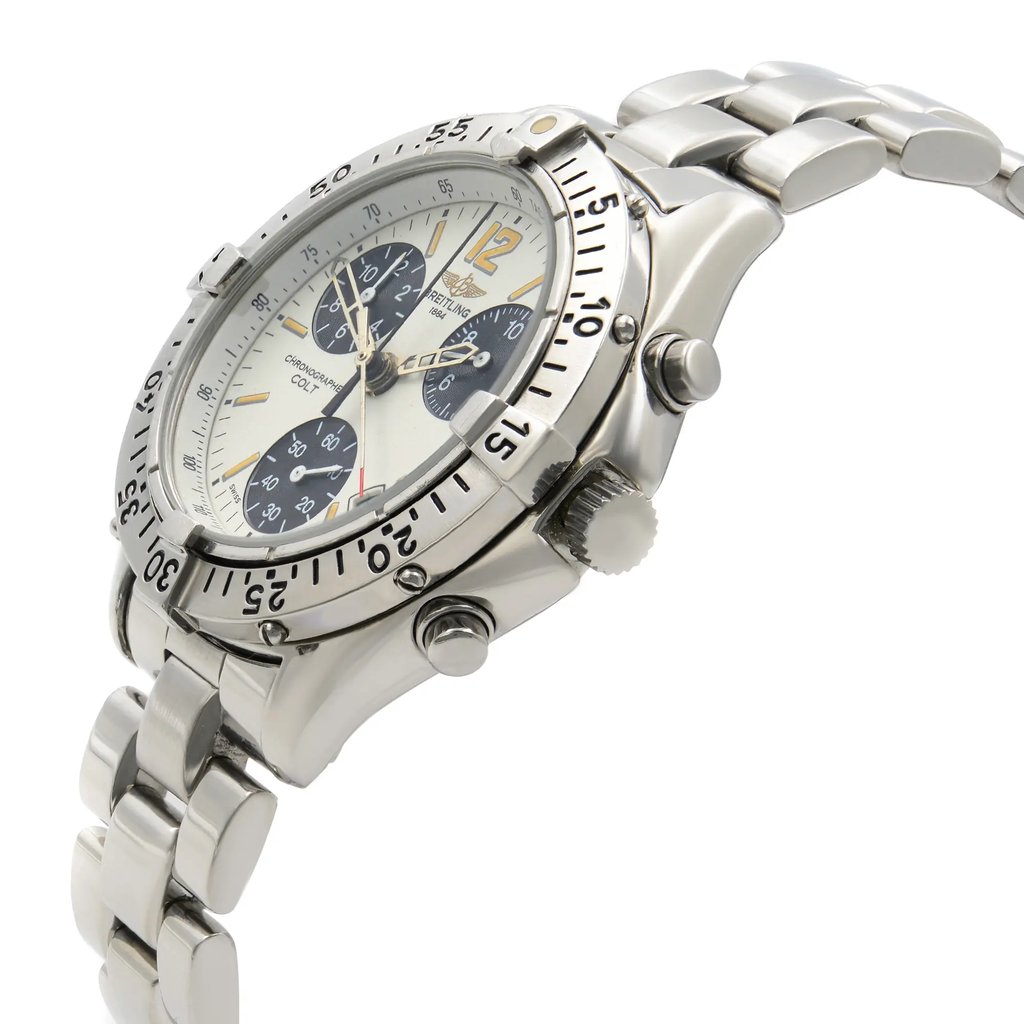 View Of Crown Facing Side Of Breitling A53035 Stainless Steel Watch Pre Owned Condition