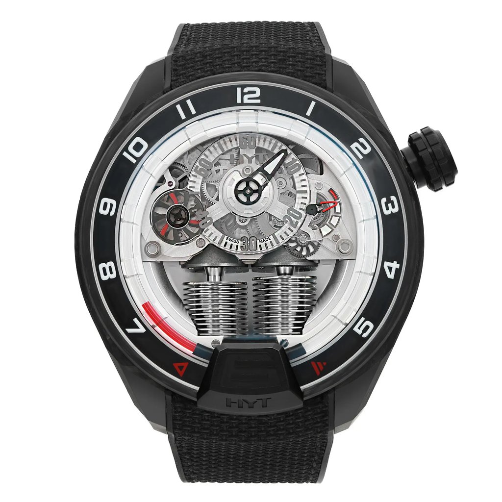 Front Full View Of hyt H4-CB-515020 Carbon Fiber Watch Unworn Condition Excellent