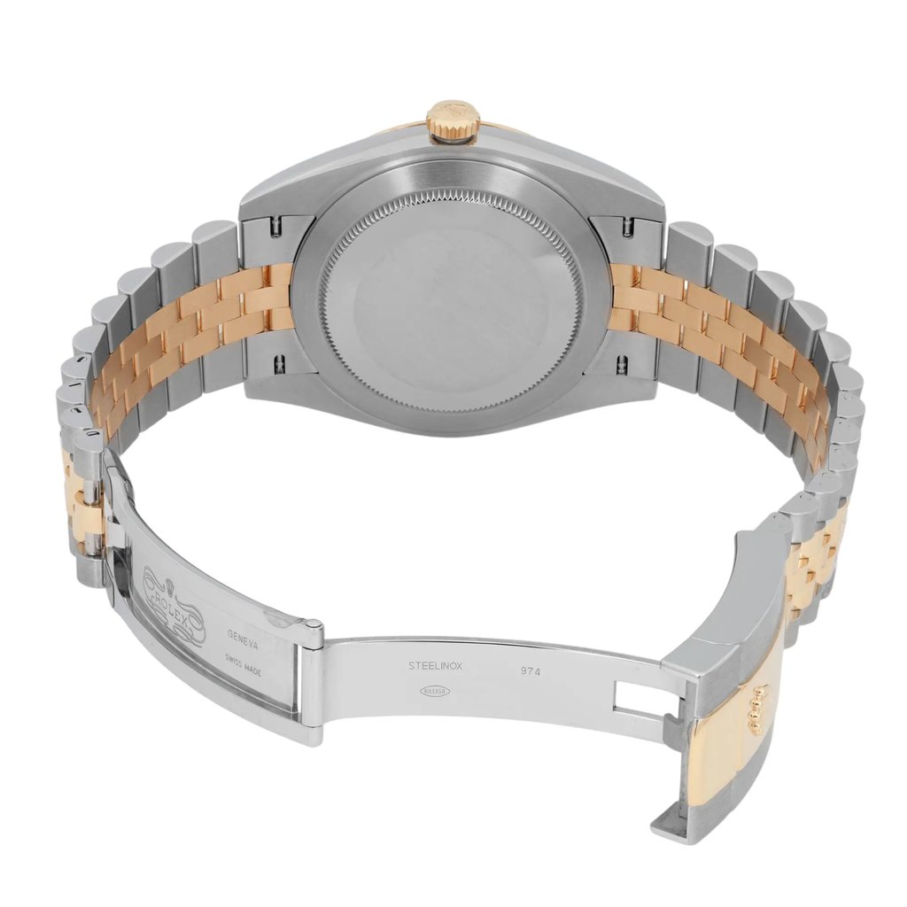 Back View Of Solid Back Case And Open Stainless Steel,Yellow Gold Band Of Rolex 126303 Watch Unworn Condition