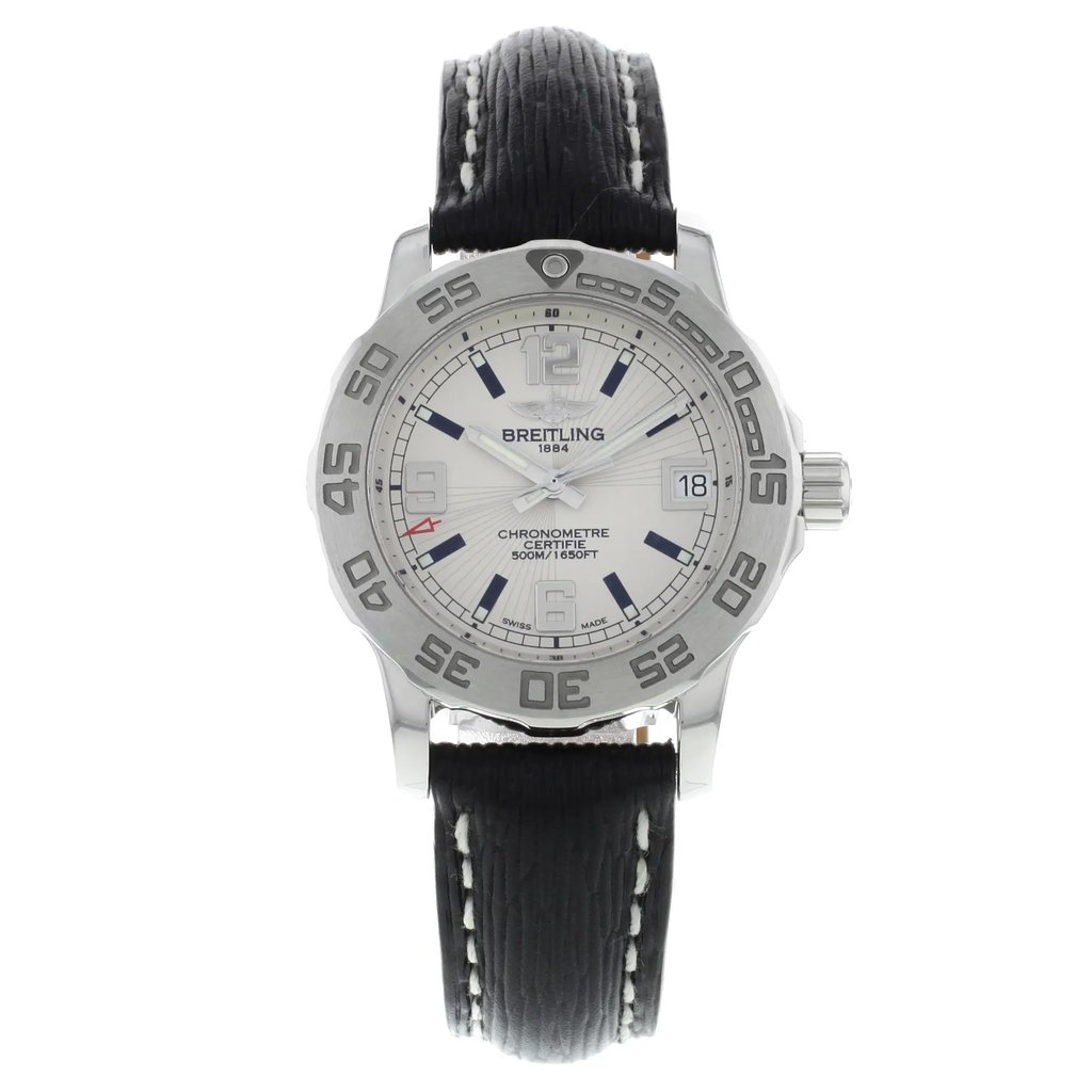 Front Full View Of Breitling A77387-351 Stainless Steel Watch Display Model Condition {Product Condition}