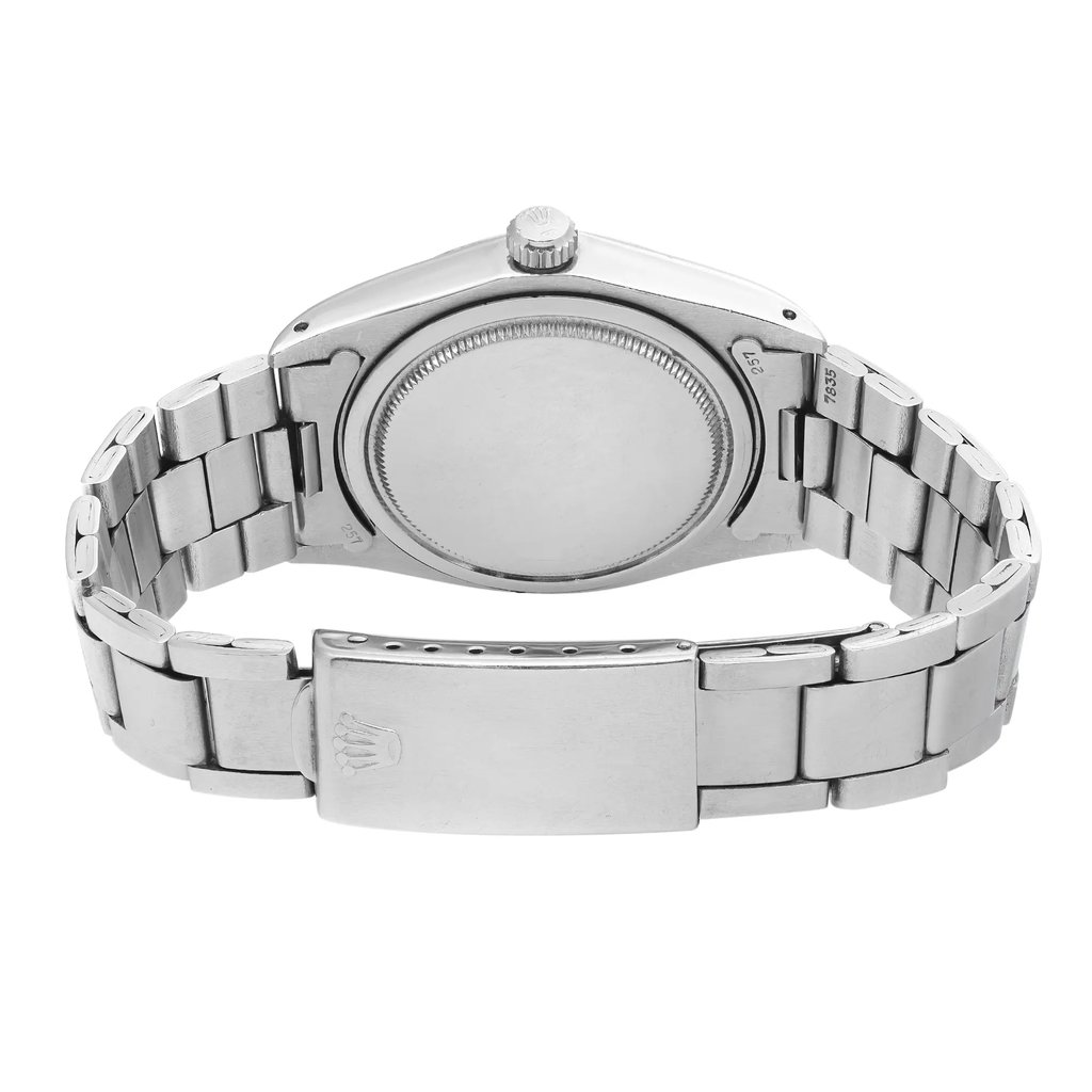 Back View Of Solid Back Case And Closed Stainless Steel Band Of Rolex 6694 Watch Pre Owned Condition