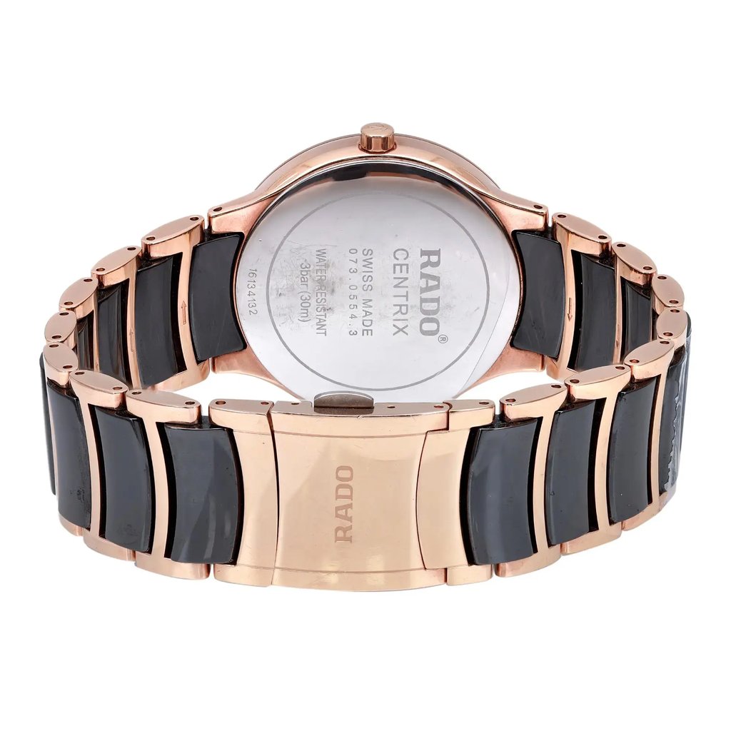 Back View Of Snap Back Case And Closed Ceramic,Stainless Steel Band Of Rado R30554712 Watch Pre Owned Condition