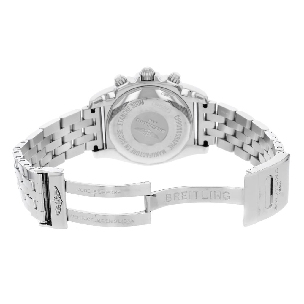 Back View Of {Caseback} Back Case And Open Stainless Steel Band Of Breitling AB014012/C830-378A Watch Display Model Condition