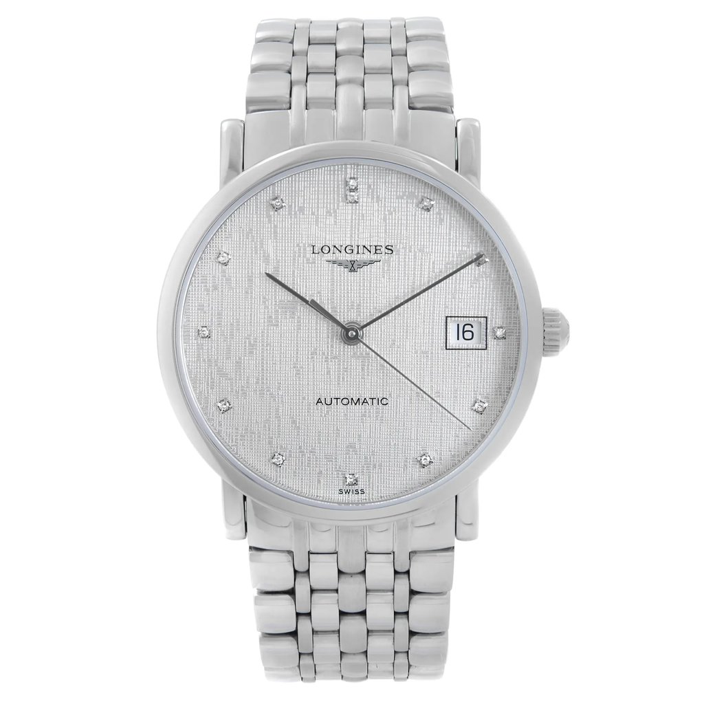 Up Close Front Facing Picture Of Longines L4.809.4.77.6 Stainless Steel Watch Display Model Condition