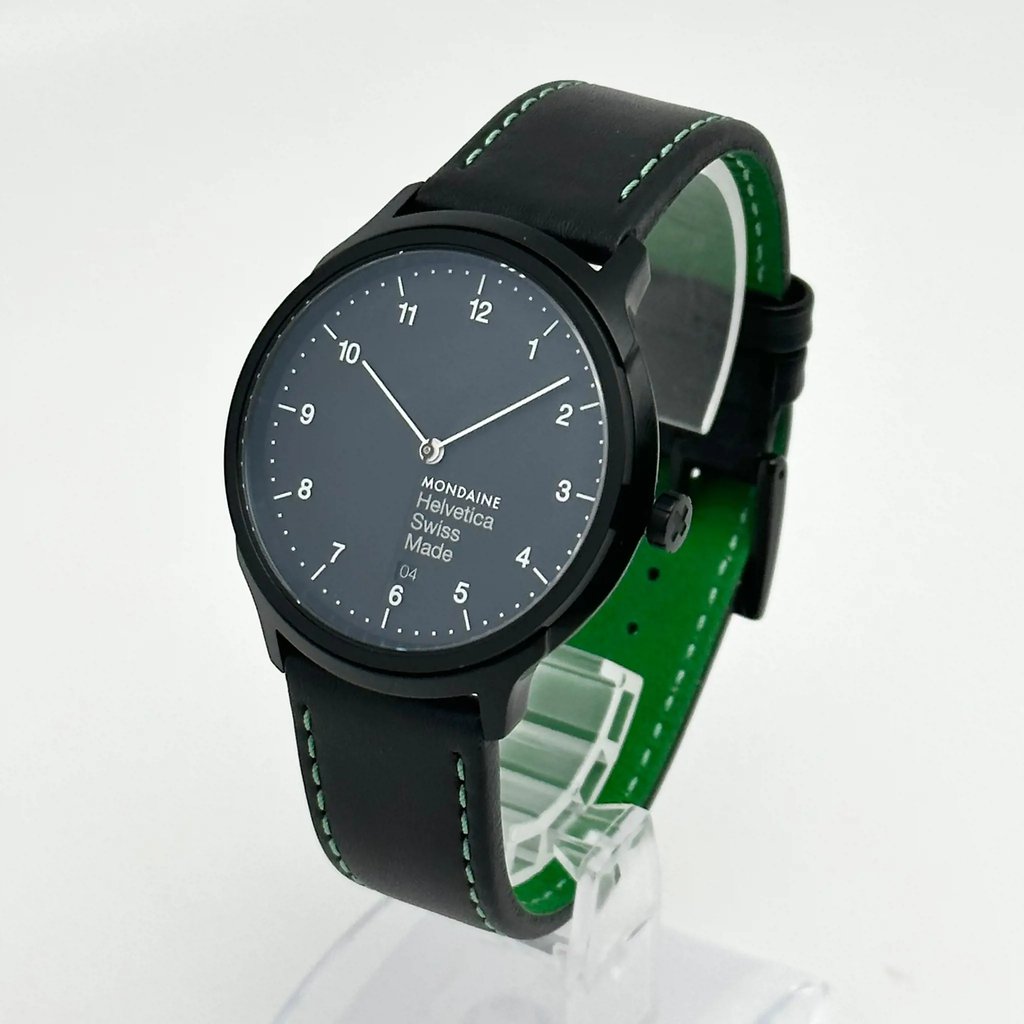 View Of Crown Facing Side Of Mondaine MH1.L2222.LB Stainless Steel Watch Display Model Condition