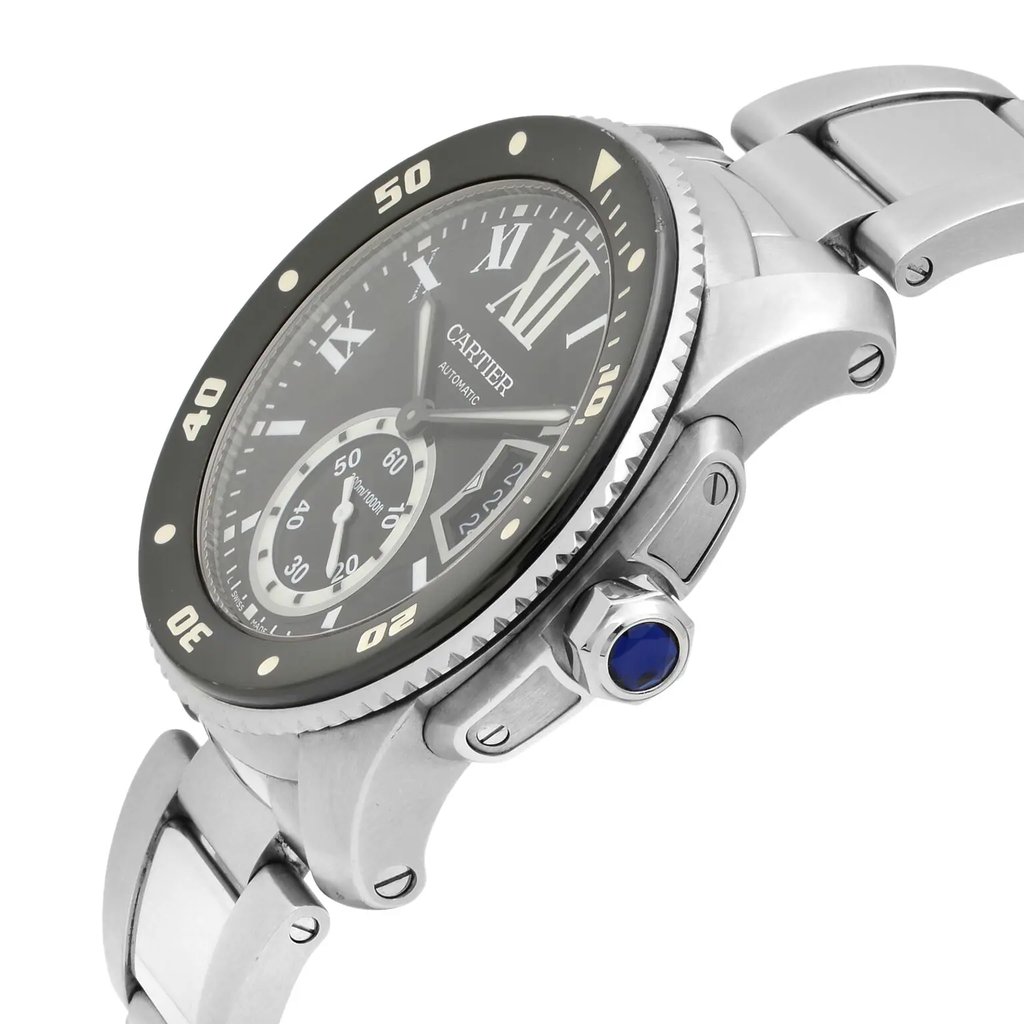 View Of Crown Facing Side Of Cartier W7100057 Stainless Steel Watch Pre Owned Condition