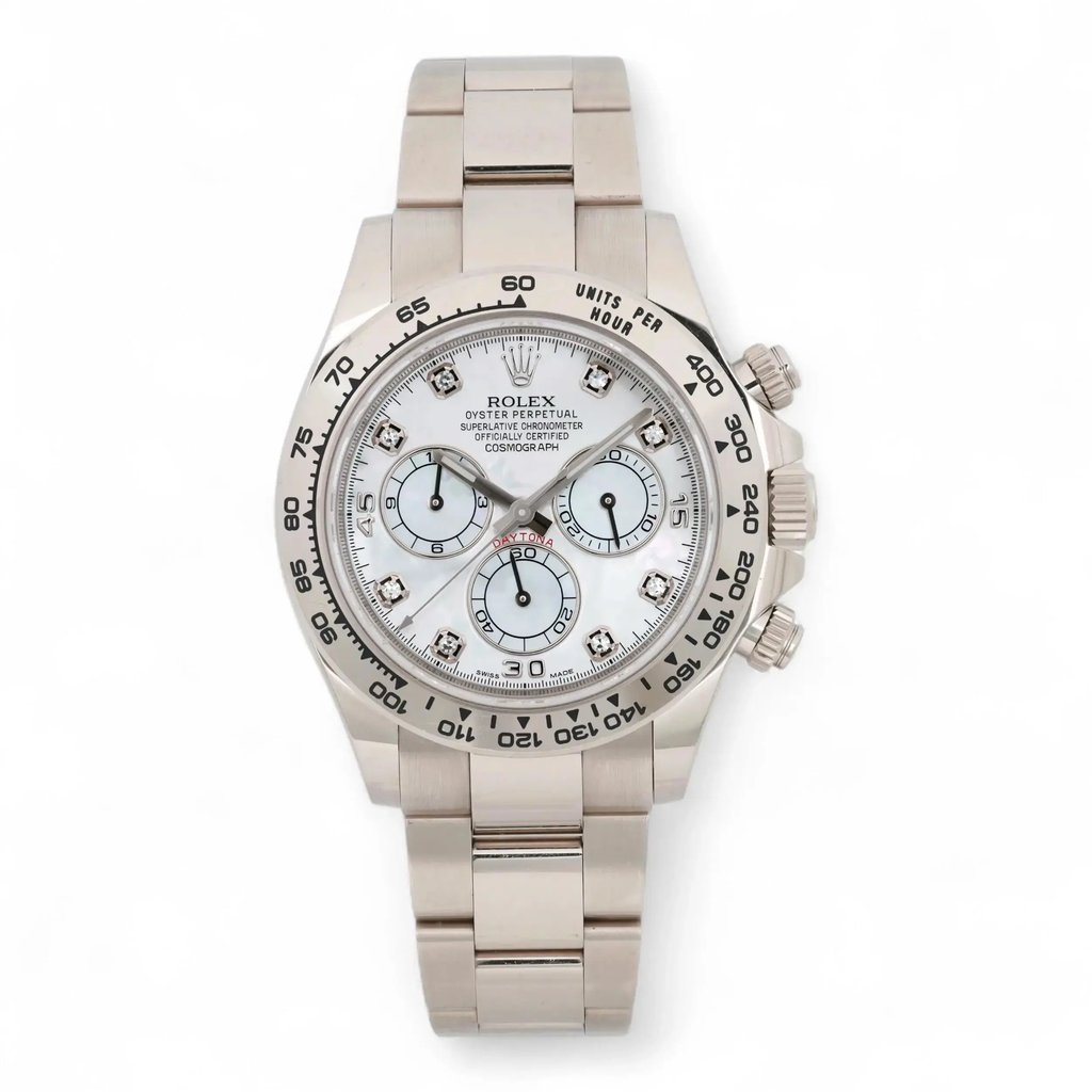Front Full View Of Rolex 116509 White Gold Watch Pre Owned Condition {Product Condition}