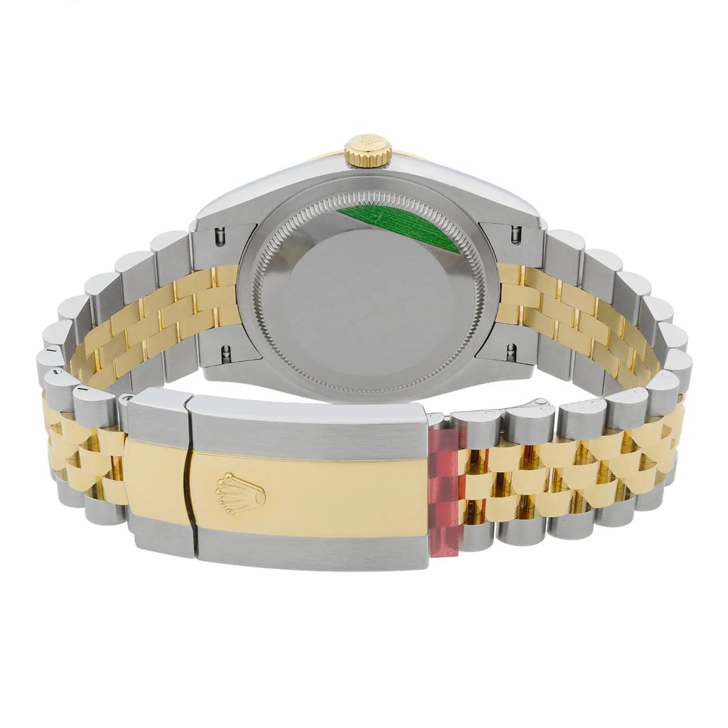 Back View Of {Caseback} Back Case And Closed Stainless and Solid Gold Band Of Rolex 126233 Watch Display Model Condition