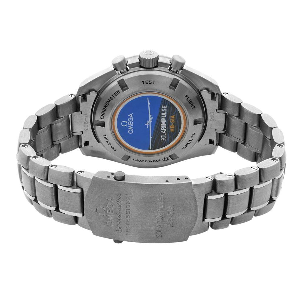 Back View Of Solid Back Case And Closed Titanium Band Of OMEGA 321.90.44.52.01.001 Watch New With Defects Condition