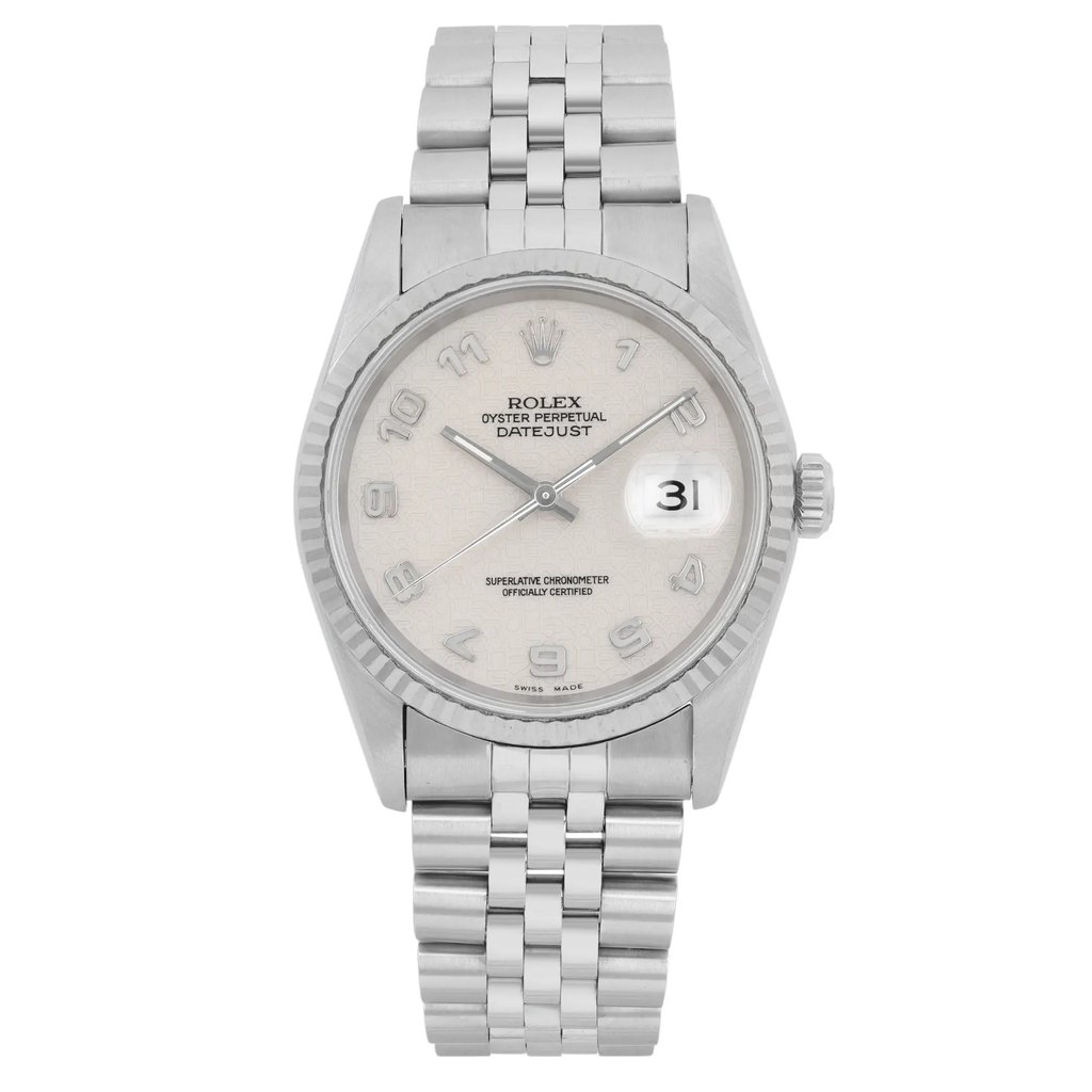 Front Full View Of Rolex  16234 Stainless Steel Watch Pre Owned Condition Good