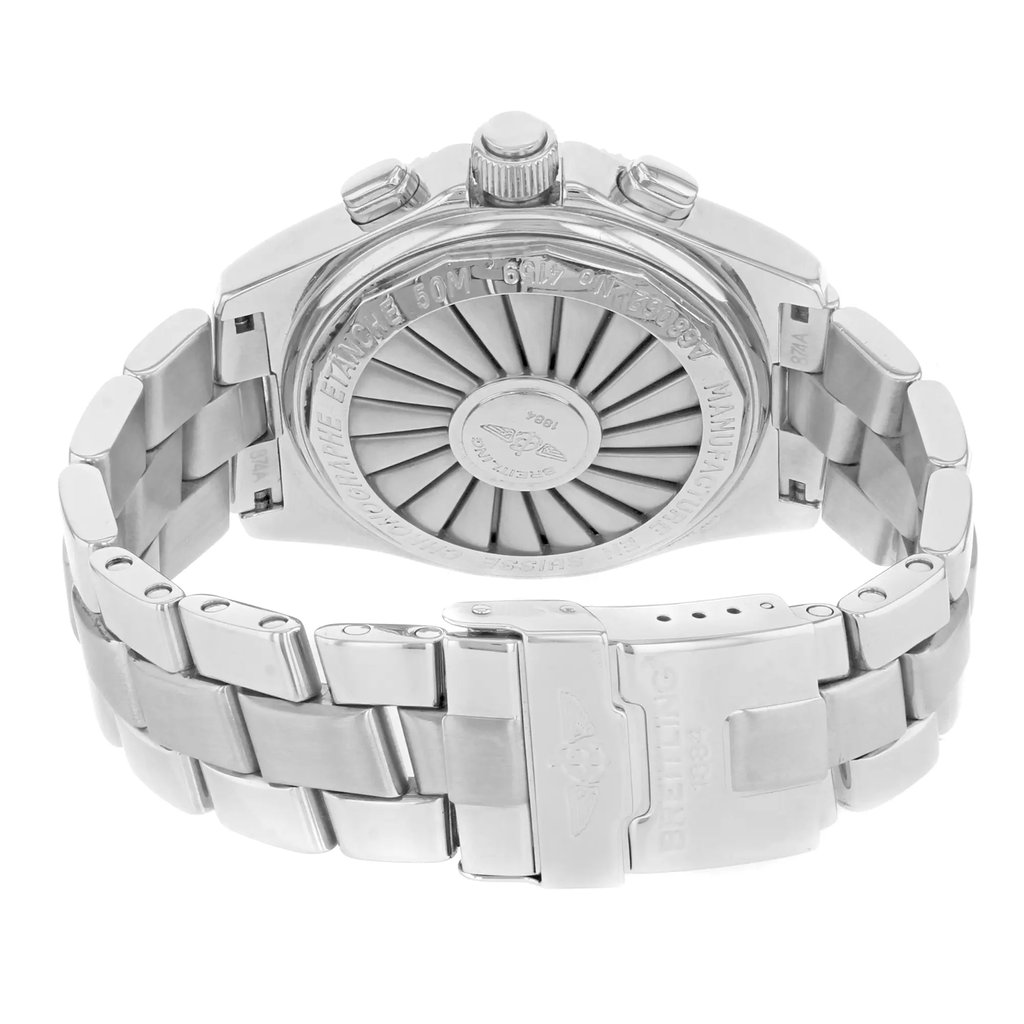 Back View Of {Caseback} Back Case And Closed Stainless Steel Band Of Breitling A68062 Watch Pre Owned Condition