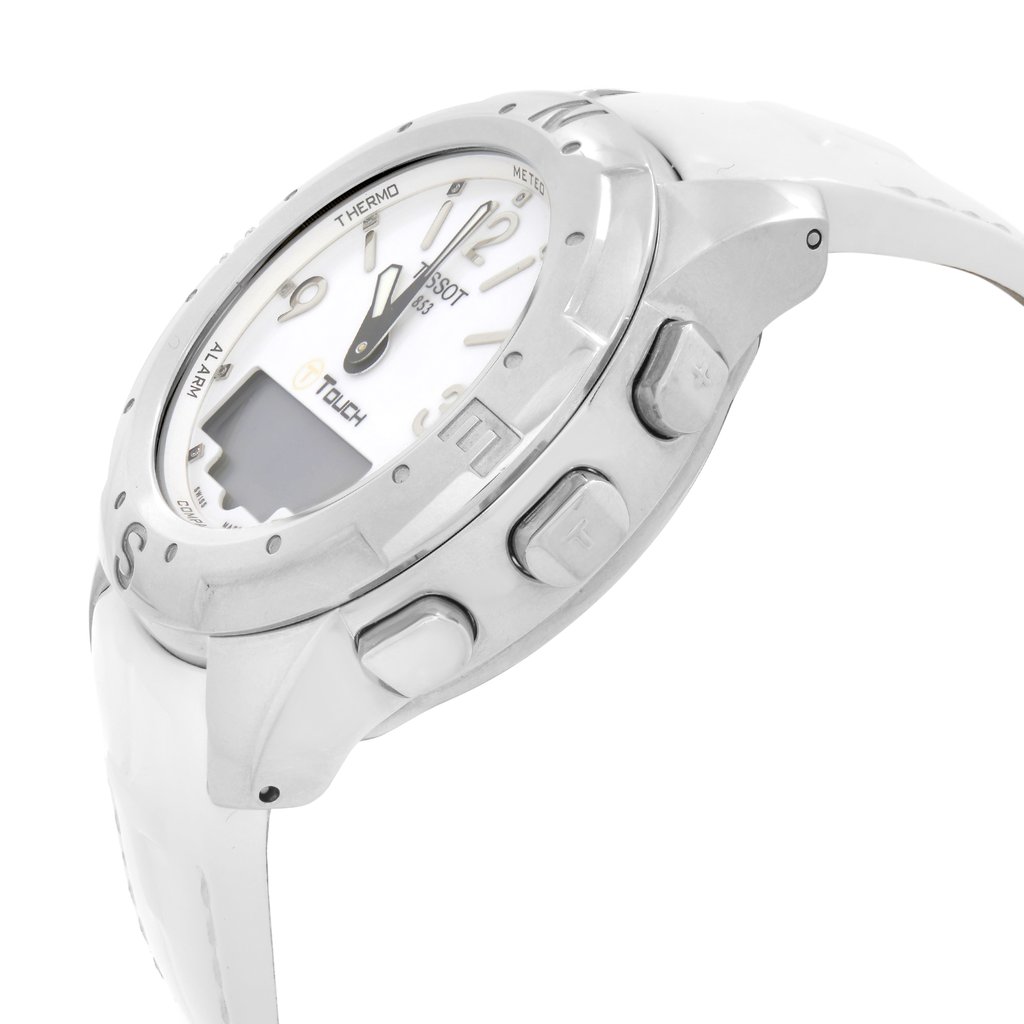 View Of Crown Facing Side Of Tissot T047.220.46.016.00 Titanium Watch Pre Owned Condition