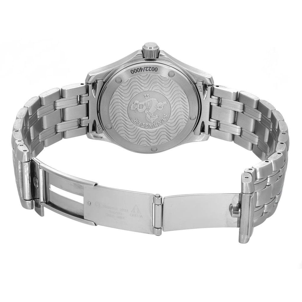 Back View Of Screwback Back Case And Open Stainless Steel Band Of OMEGA 2507.80.00 Watch Pre Owned Condition