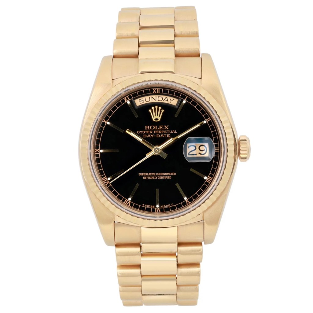 Front Full View Of Rolex 18038 Yellow Gold Watch Pre Owned Condition Excellent