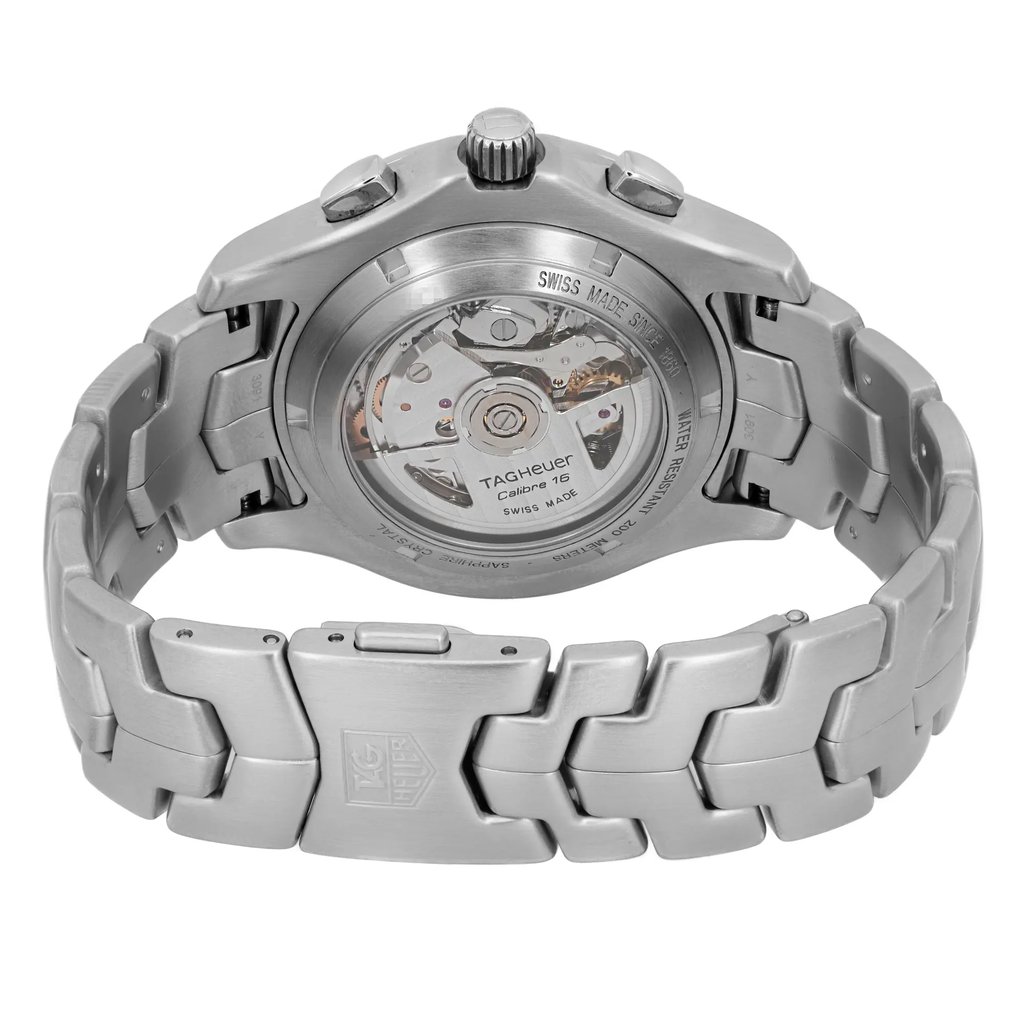 Back View Of Exhibition Back Case And Closed Stainless Steel Band Of TAG Heuer CJF211A.BA0594 Watch Pre Owned Condition