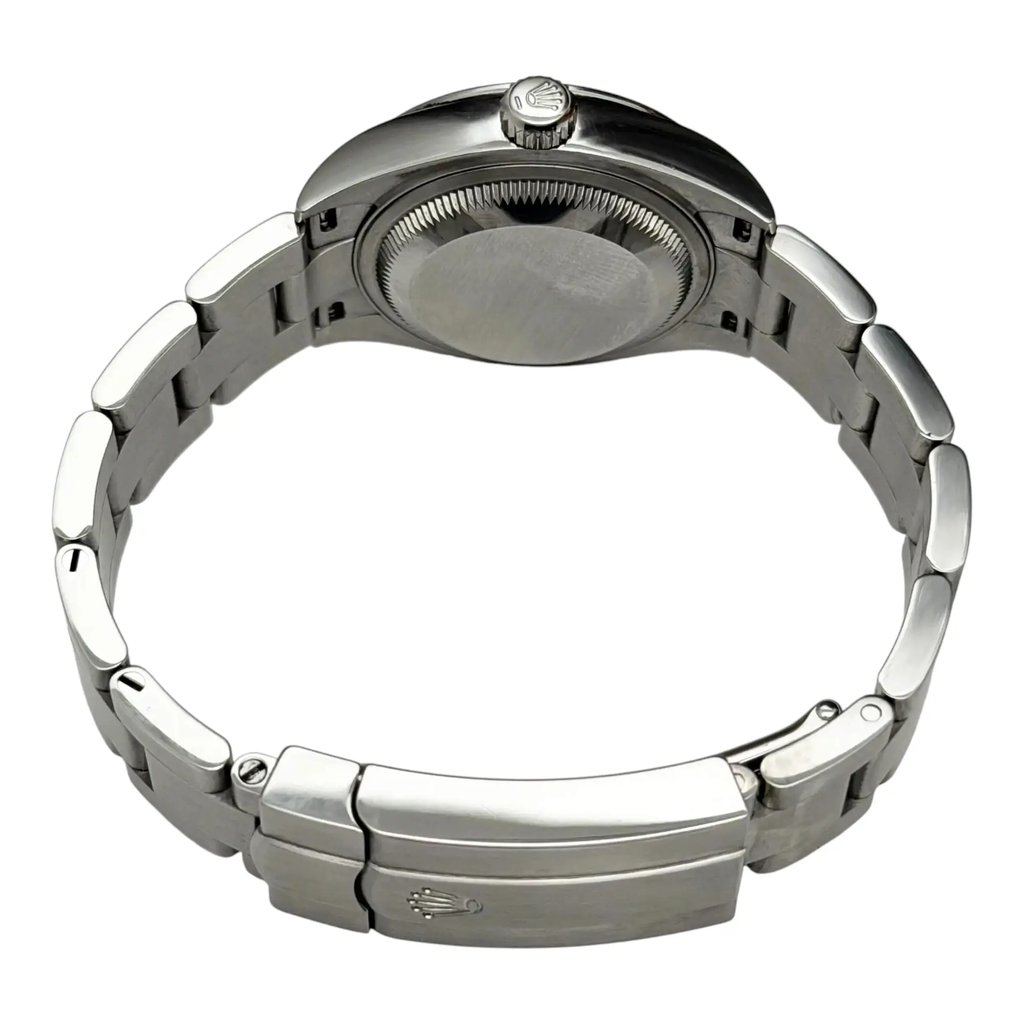 Back View Of Solid Back Case And Closed Stainless Steel Band Of Rolex 276200 Watch Pre Owned Condition