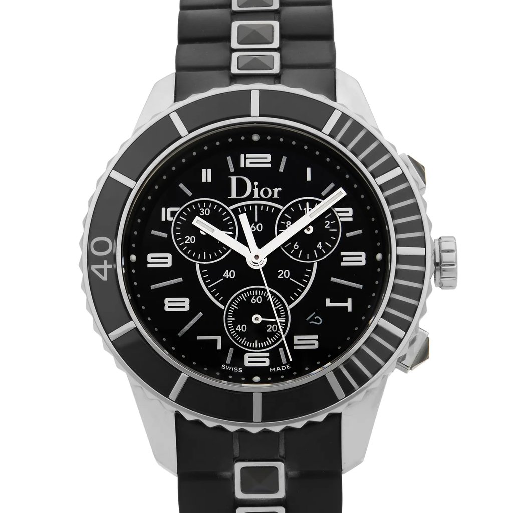 Up Close Front Facing Picture Of Dior CD114317 Stainless Steel Watch Pre Owned Condition