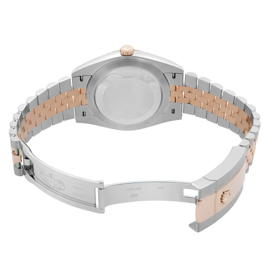 Back View Of {Caseback} Back Case And Open Stainless and Solid Gold Band Of Rolex 126331 Watch Unworn Condition