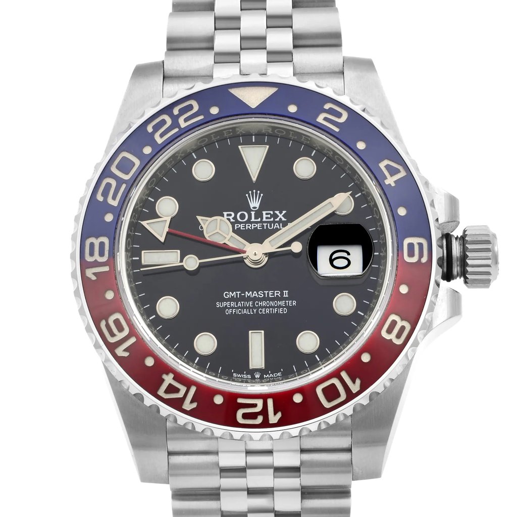 Up Close Front Facing Picture Of Rolex 126710BLRO Stainless Steel Watch Display Model Condition