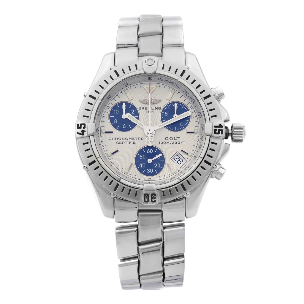 Front Full View Of Breitling A73350 Stainless Steel Watch Pre Owned Condition {Product Condition}