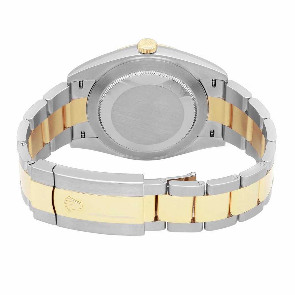 Back View Of Screwback Back Case And Closed Stainless and Solid Gold Band Of Rolex 126333 Watch Unworn Condition