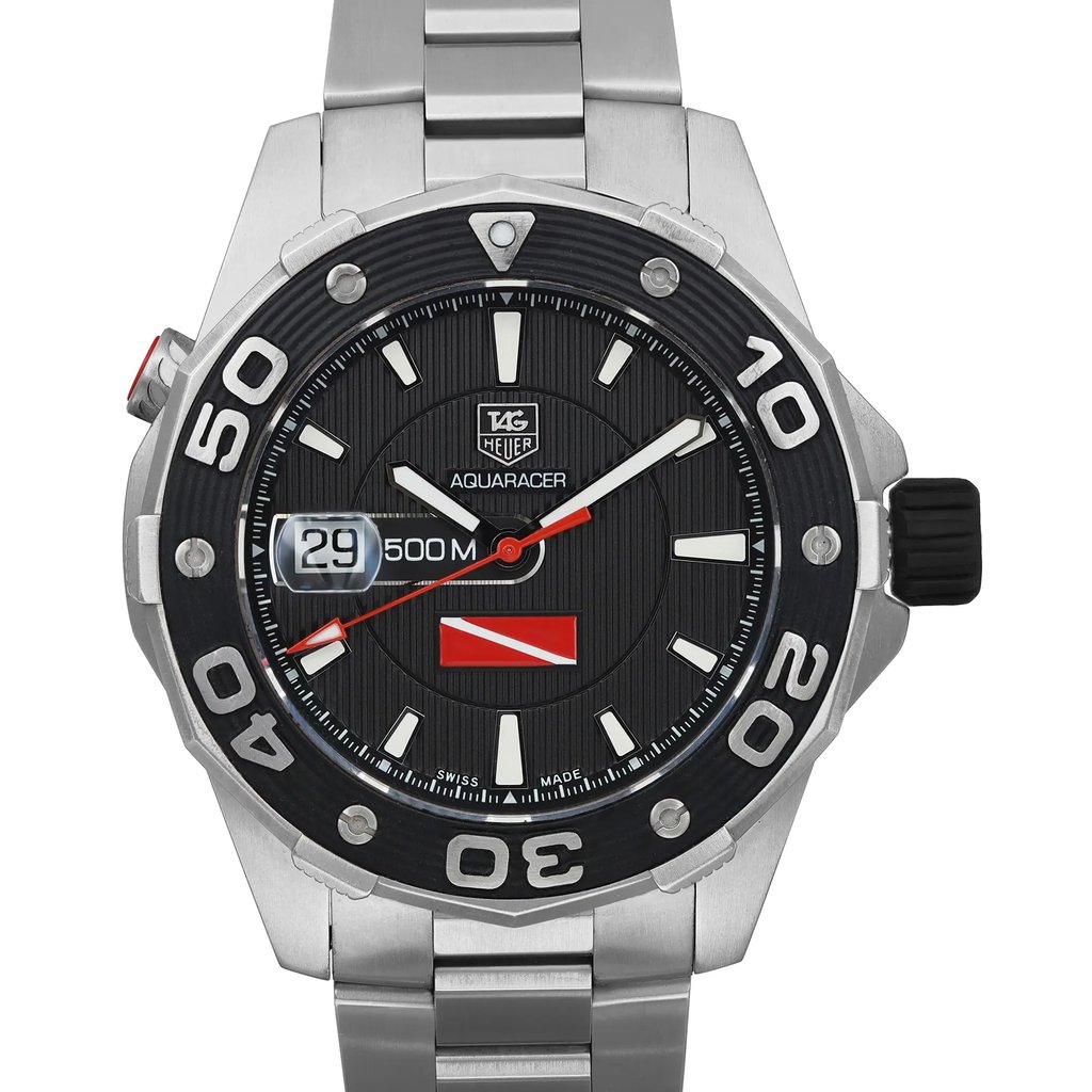 Up Close Front Facing Picture Of TAG Heuer WAJ211A.BA0870 Stainless Steel Watch Pre Owned Condition