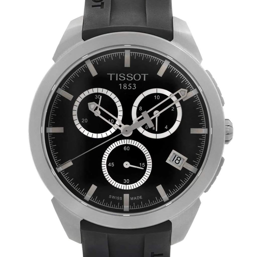 Up Close Front Facing Picture Of Tissot T069.417.47.051.00 Titanium Watch Pre Owned Condition