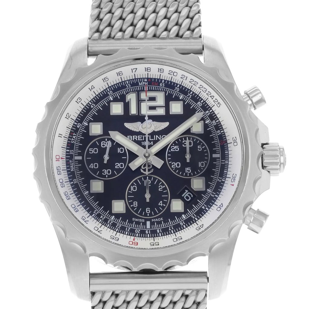 Up Close Front Facing Picture Of Breitling A2336035-C833-152A Stainless Steel Watch Display Model Condition