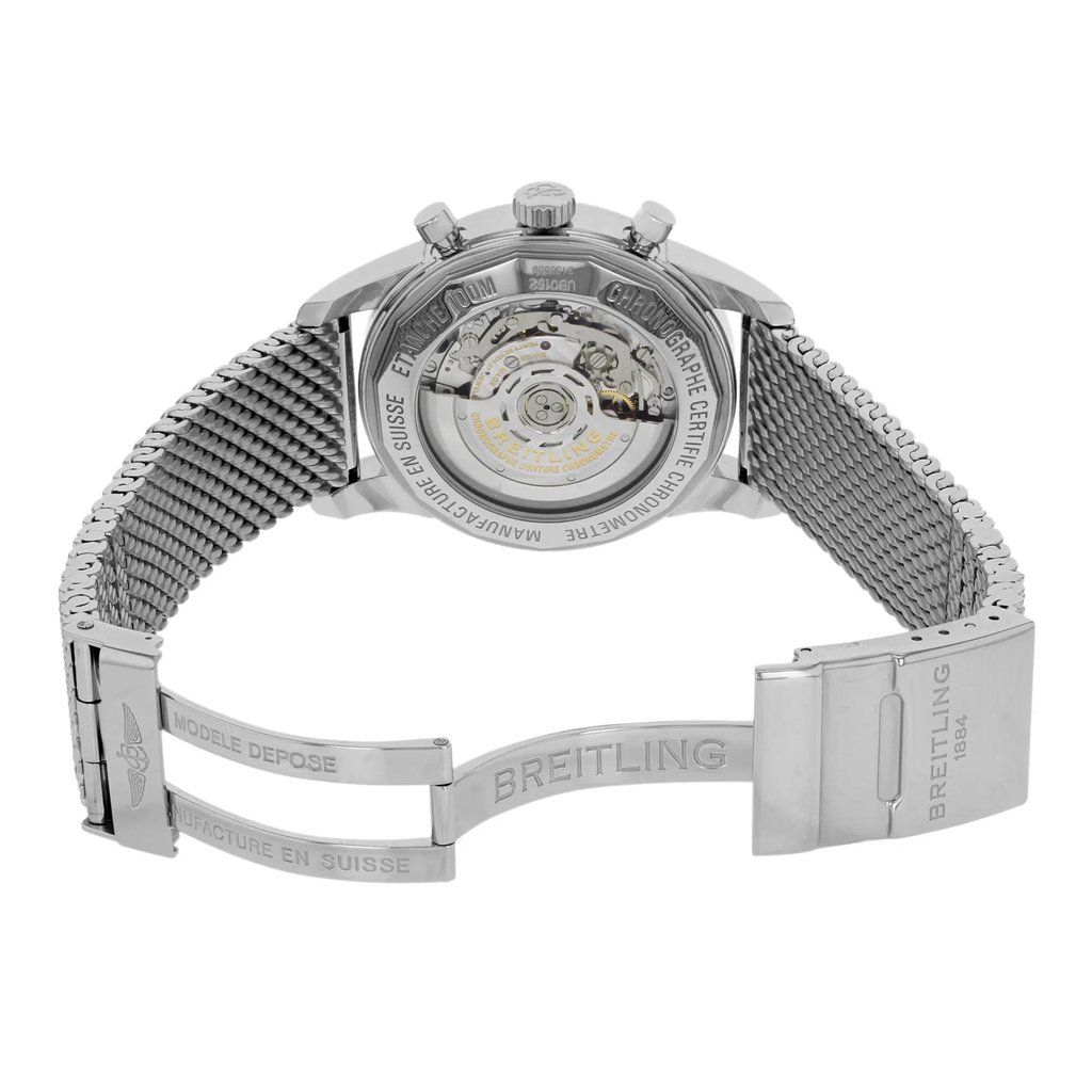 Back View Of {Caseback} Back Case And Open Stainless Steel Band Of Breitling UB015212/BC74-154A Watch Display Model Condition