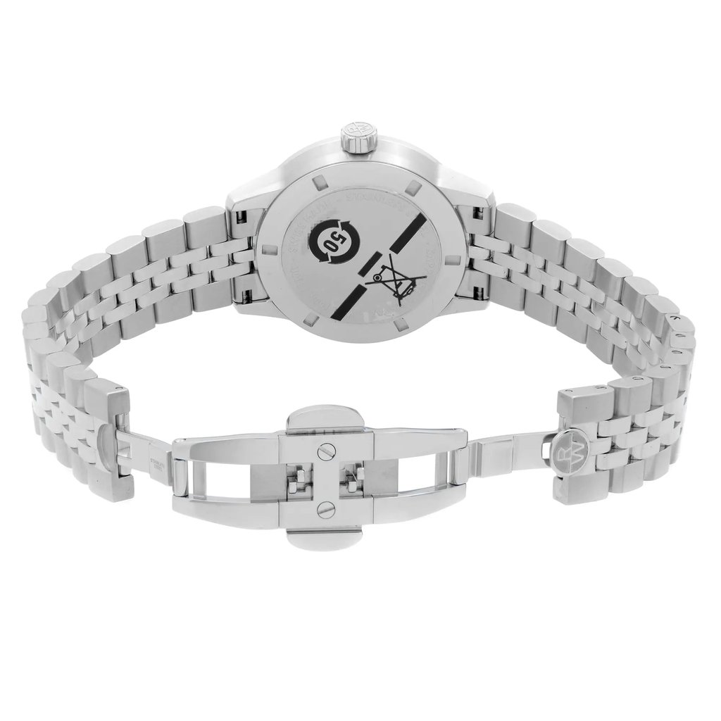 Back View Of Solid Back Case And Open Stainless Steel Band Of RAYMOND WEIL 5634-ST-80021 Watch Unworn Condition