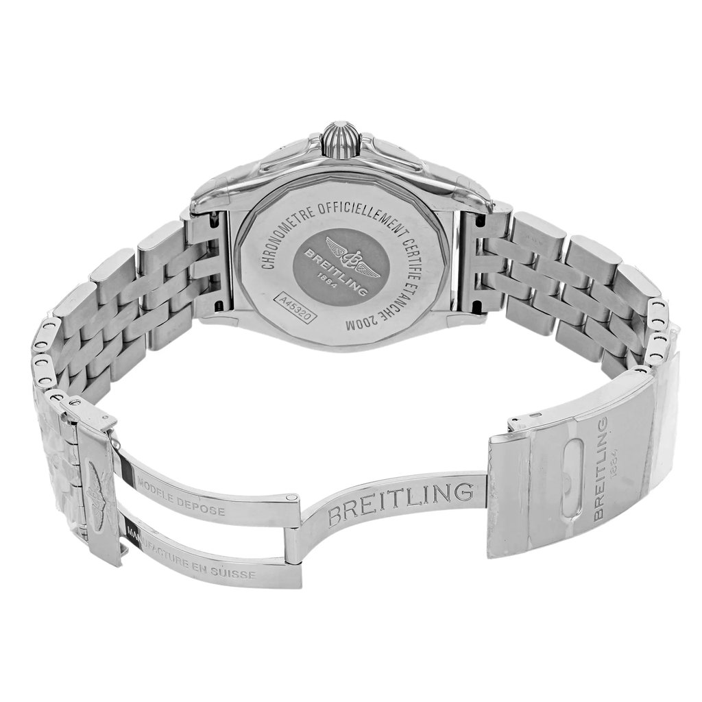 Back View Of {Caseback} Back Case And Open Stainless Steel Band Of Breitling A45320B9/BD42-375A Watch Display Model Condition