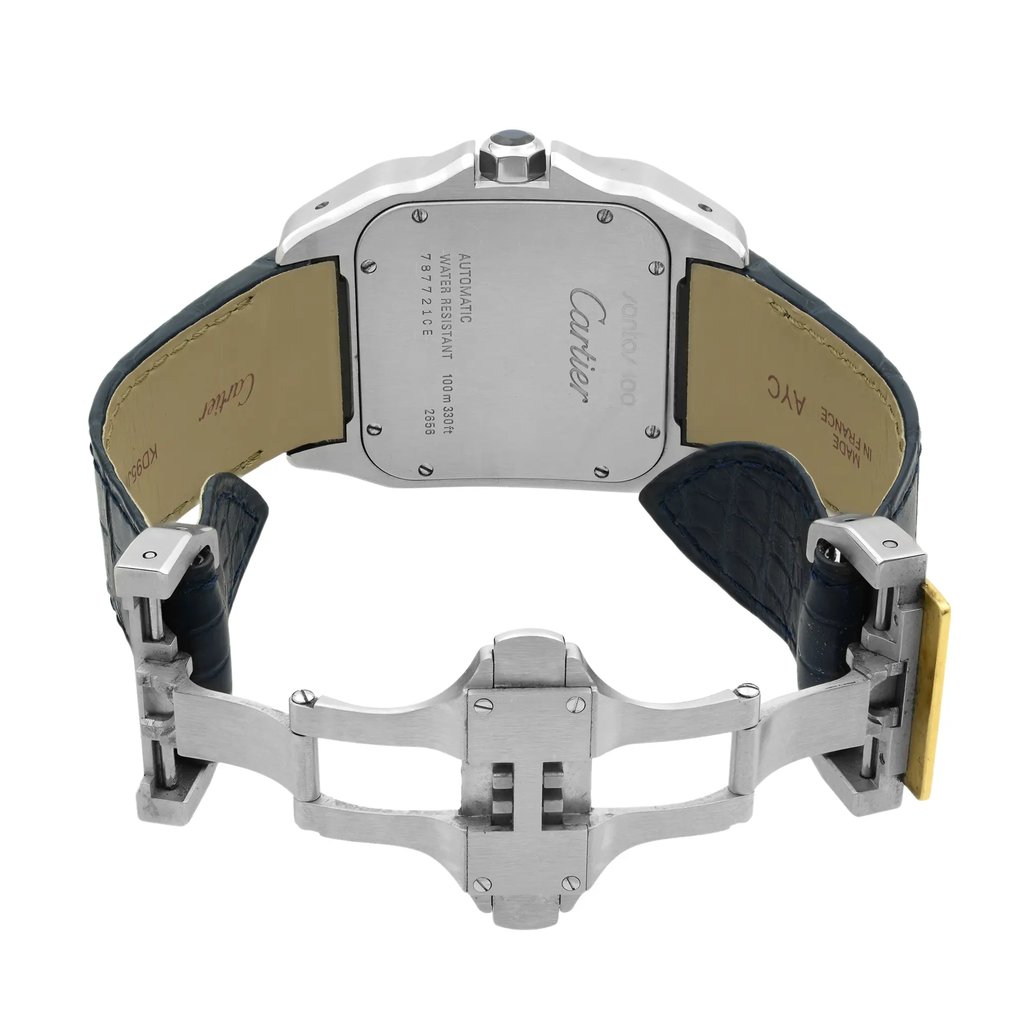Back View Of {Caseback} Back Case And Open Leather Band Of Cartier W20072X7 Watch Pre Owned Condition