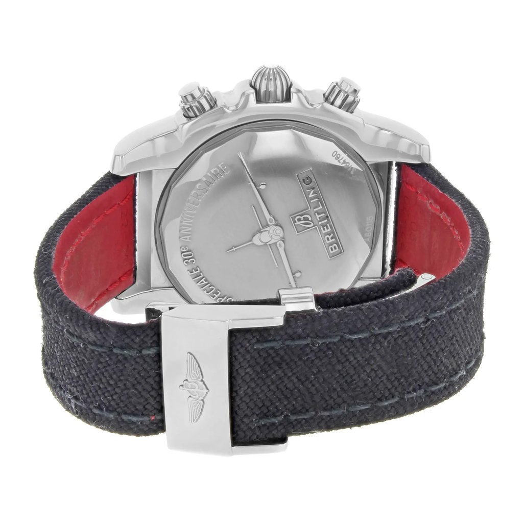 Back View Of {Caseback} Back Case And Closed Fabric/Canvas Band Of Breitling AB01154G/BD13-1FD Watch Pre Owned Condition