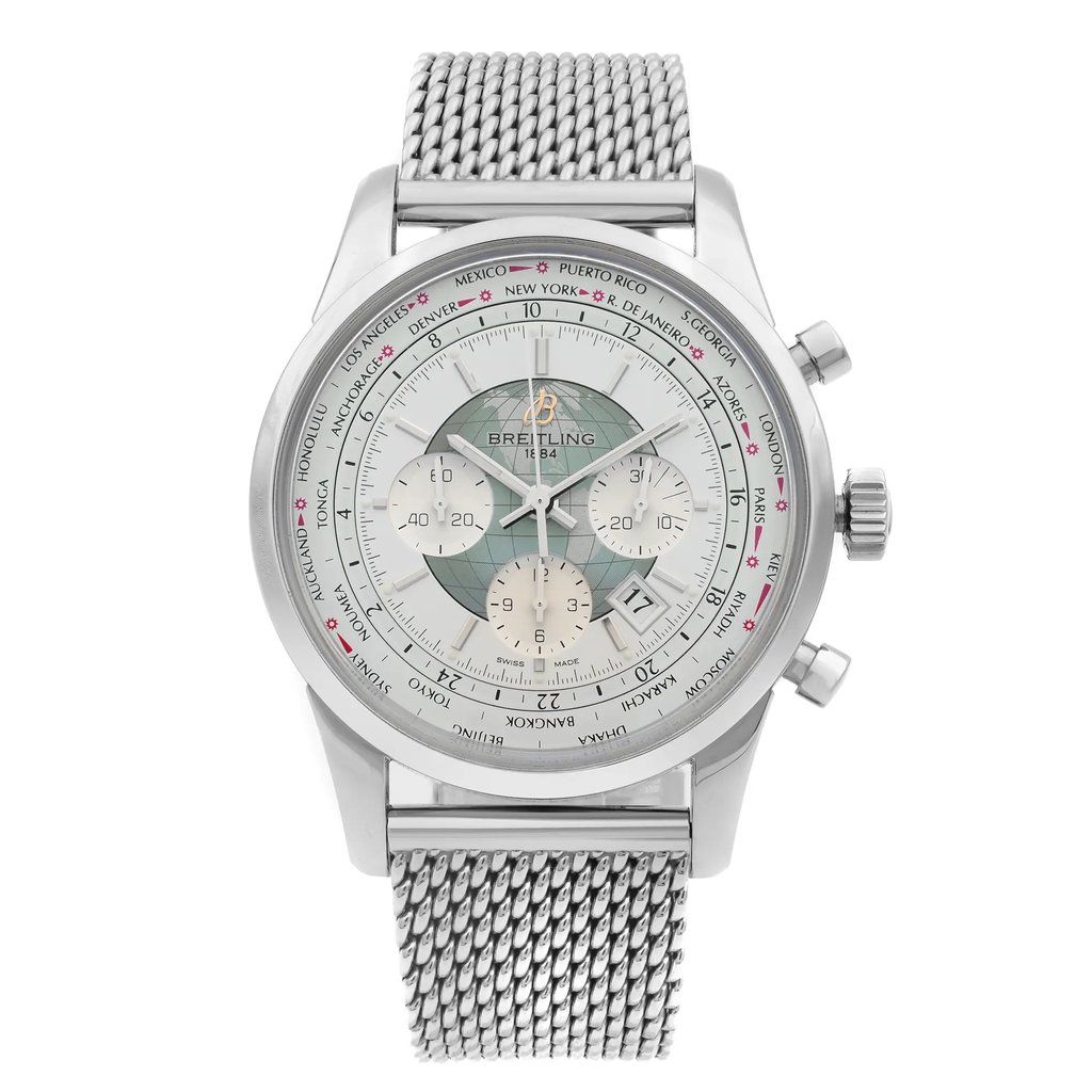 Front Full View Of Breitling AB0510U0-A732-152A Stainless Steel Watch Display Model Condition {Product Condition}
