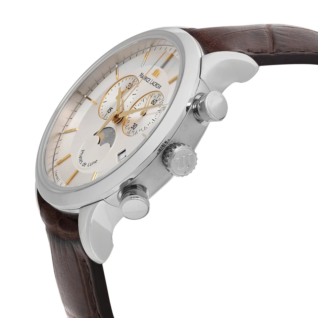 View Of Crown Facing Side Of Maurice Lacroix LC1148-SS001-132 Stainless Steel Watch Display Model Condition