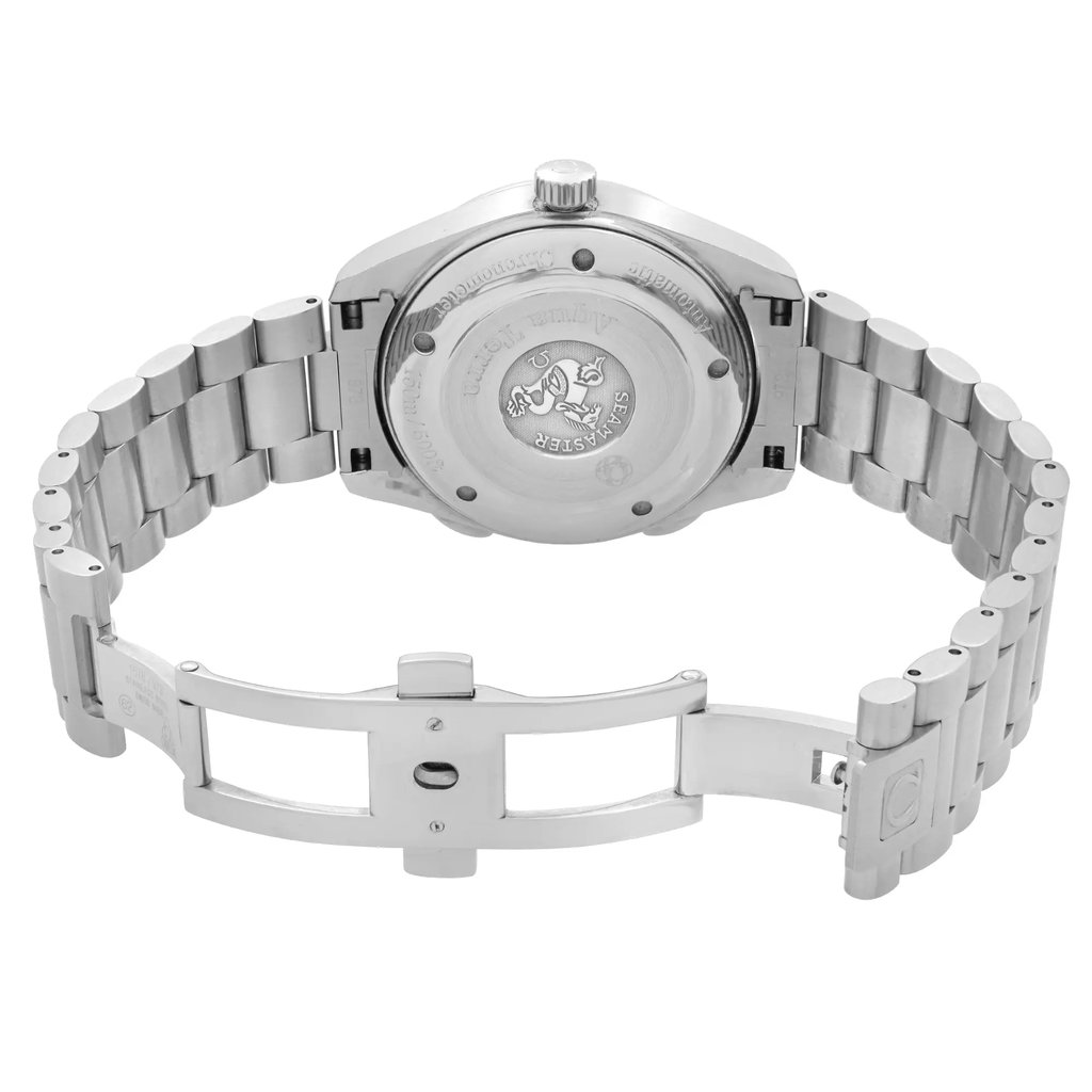 Back View Of Solid Back Case And Open Stainless Steel Band Of OMEGA 2513.30.00 Watch Pre Owned Condition