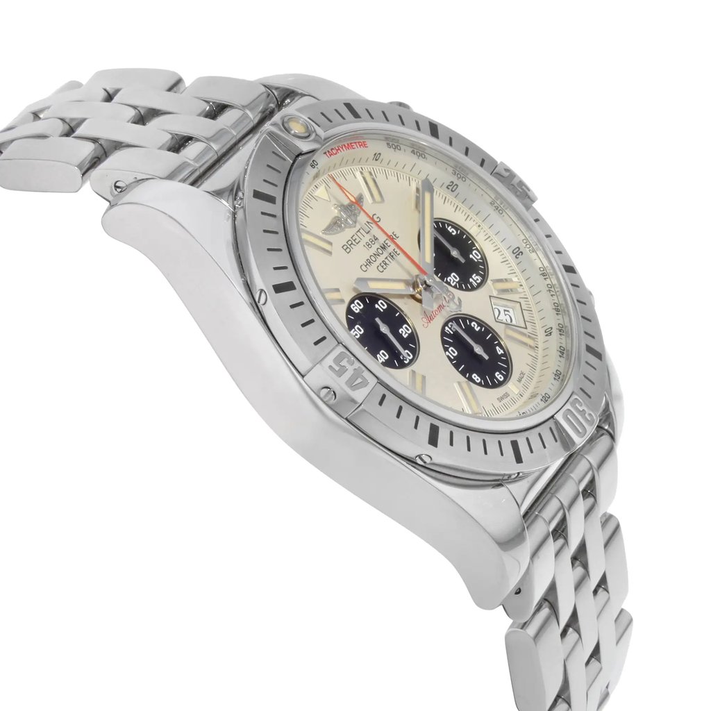 View Of Opposite Crown Facing Side Of Breitling AB01154G/G786-375A Stainless Steel Watch Display Model Condition