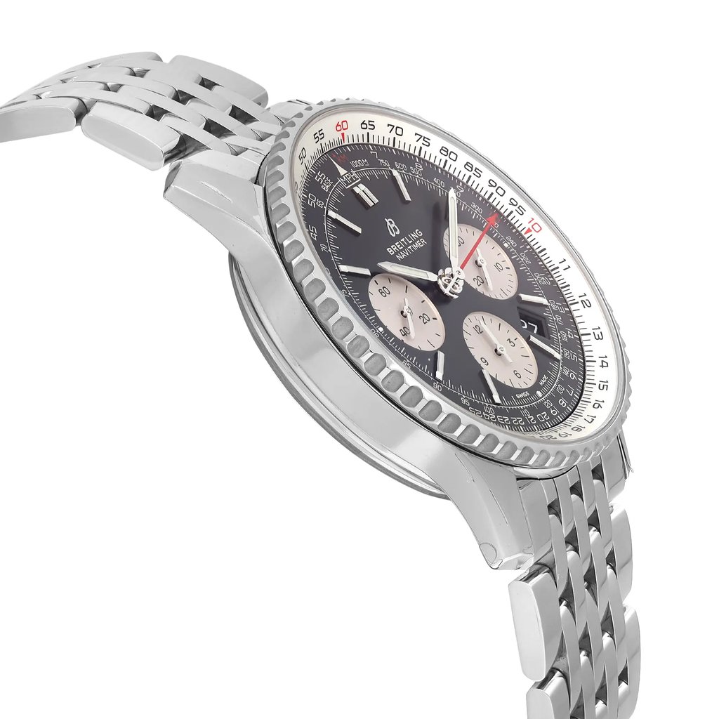View Of Opposite Crown Facing Side Of Breitling AB0121211B1A1 Stainless Steel Watch Display Model Condition