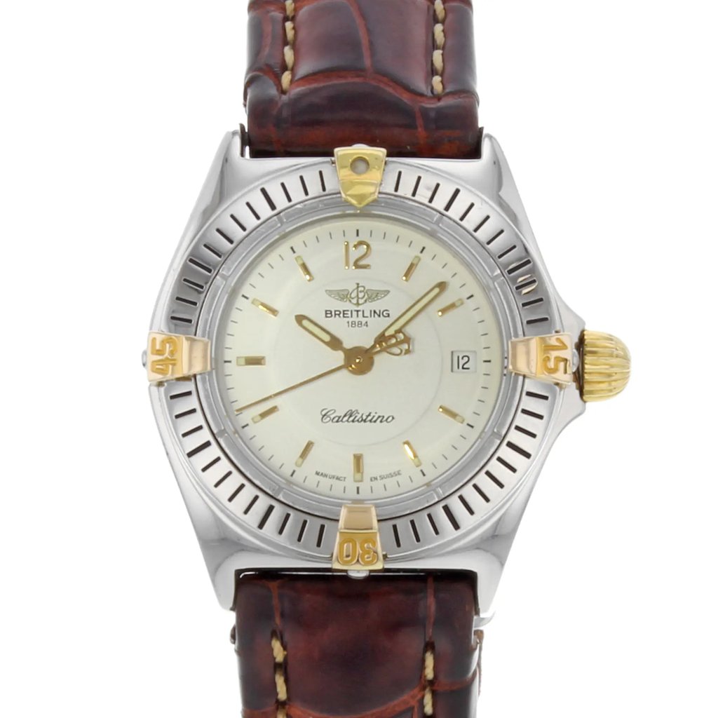 Up Close Front Facing Picture Of Breitling 8020 Stainless Steel Watch Pre Owned Condition