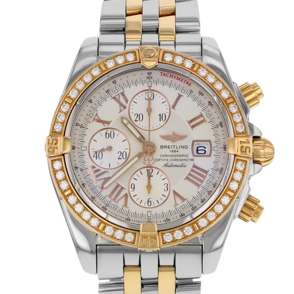 Up Close Front Facing Picture Of Breitling C13356 Stainless Steel Watch Pre Owned Condition