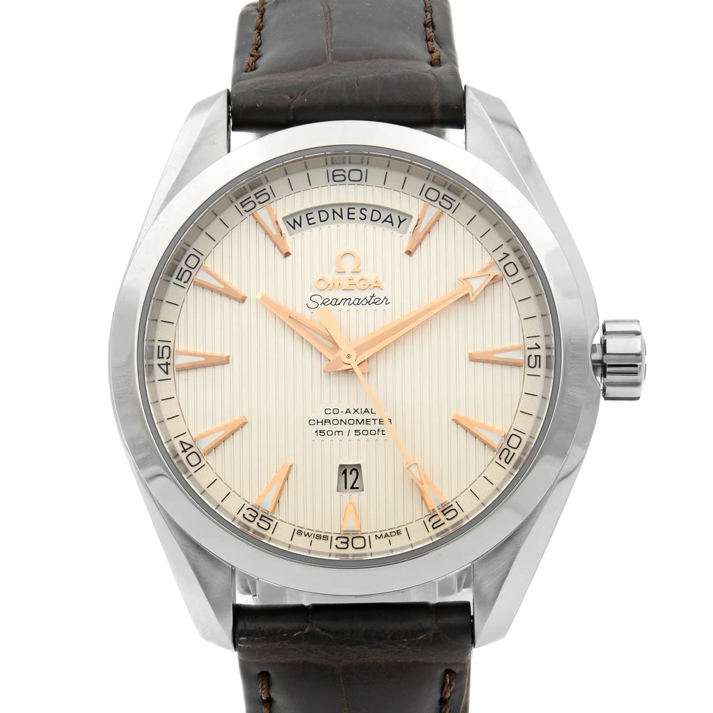Up Close Front Facing Picture Of OMEGA 231.13.42.22.02.001 Stainless Steel Watch Unworn Condition