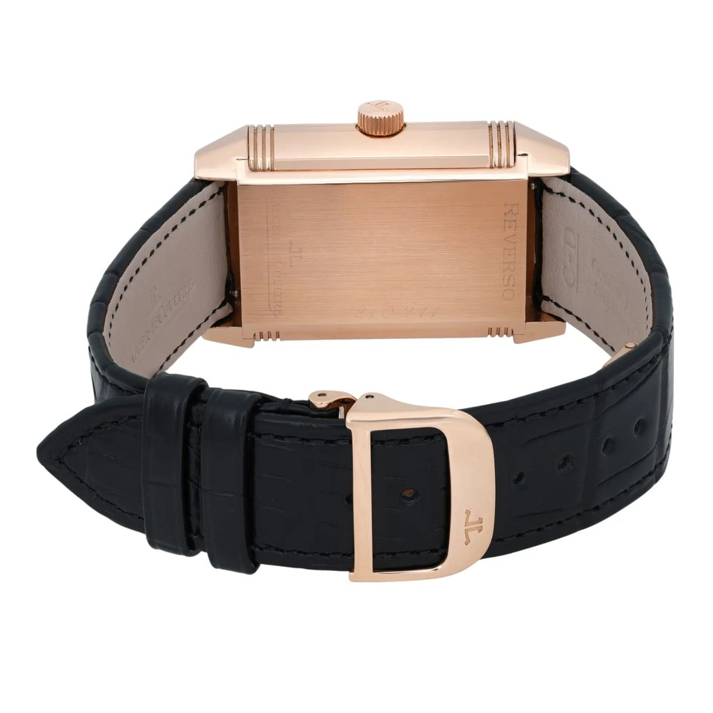 Back View Of Solid Back Case And Closed Leather Band Of Jaeger-LeCoultre 240.214 Watch Pre Owned Condition