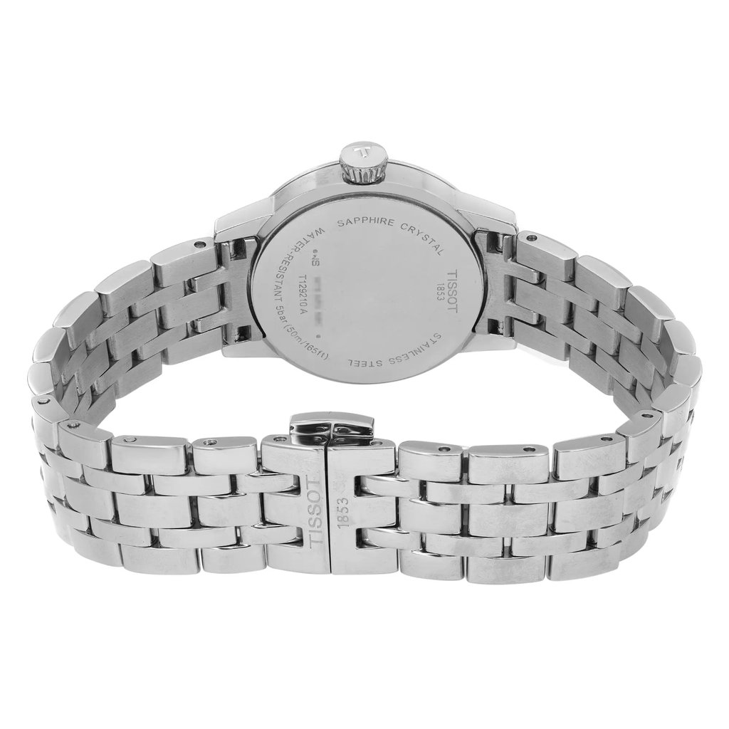 Back View Of Snap Back Case And Closed Stainless Steel Band Of Tissot T129.210.11.013.00 Watch Pre Owned Condition
