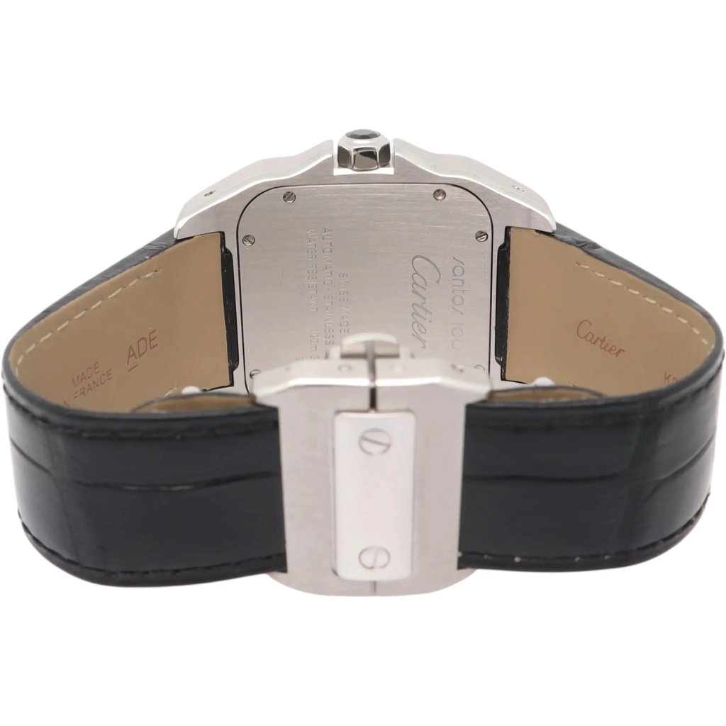 Back View Of Screwback Back Case And Closed Leather Band Of Cartier W20073X8 Watch Pre Owned Condition