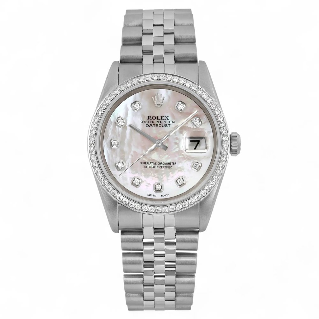 Front Full View Of Rolex 16200 Stainless Steel Watch Pre Owned Condition Good