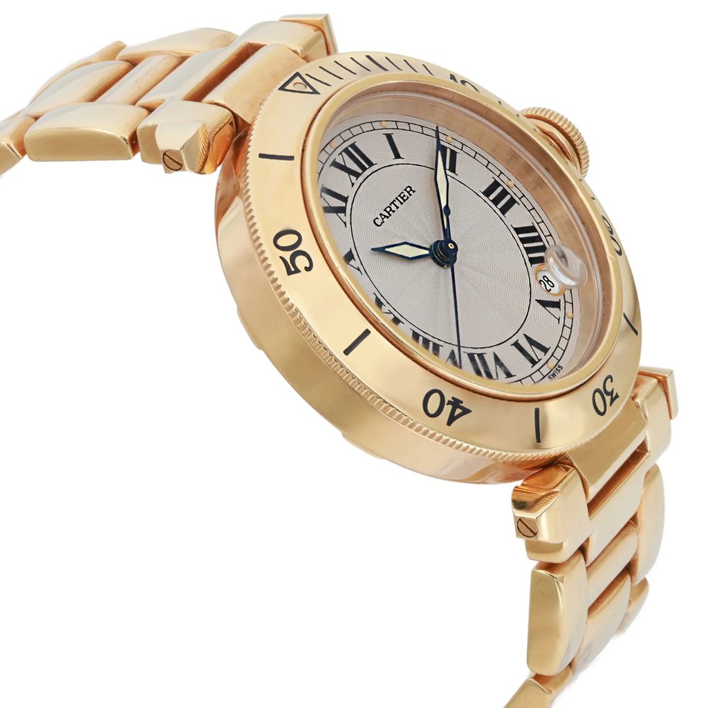View Of Opposite Crown Facing Side Of Cartier Ref.1035.1 Yellow Gold Watch Pre Owned Condition