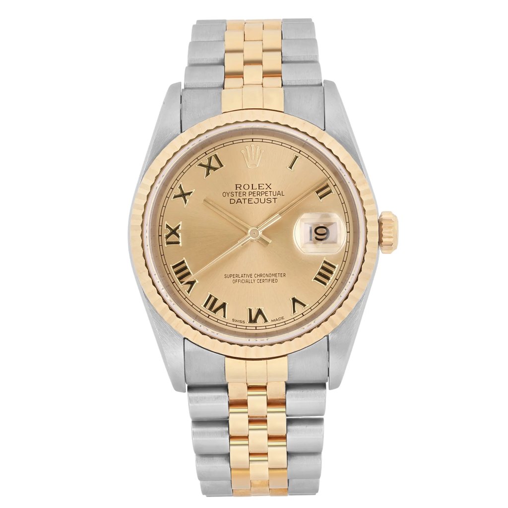 Front Full View Of Rolex 16233 Stainless Steel Watch Pre Owned Condition Excellent