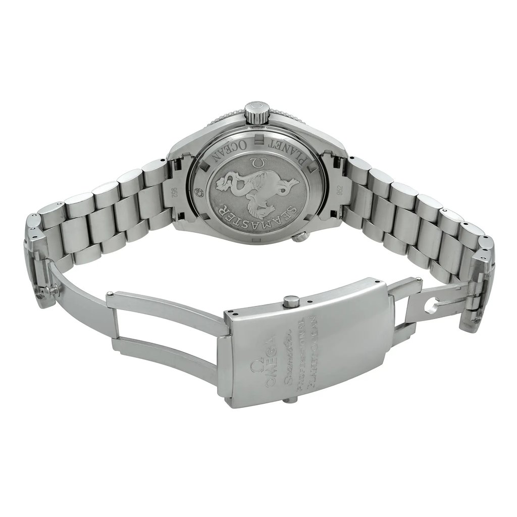 Back View Of Screwback Back Case And Open Stainless Steel Band Of OMEGA 2201.50.00 Watch Pre Owned Condition