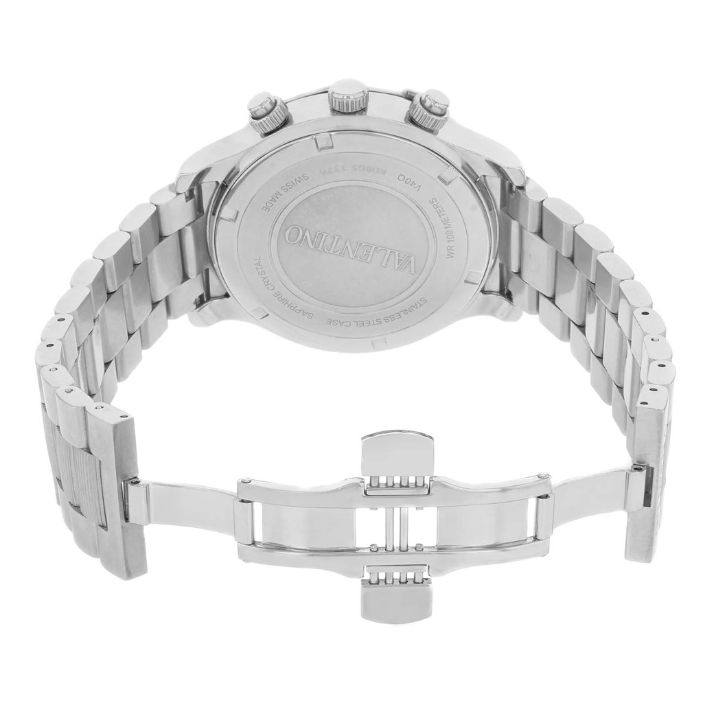 Back View Of {Caseback} Back Case And Open Stainless Steel & Rubber Band Of Valentino V40LCQ9909-S099 Watch Pre Owned Condition